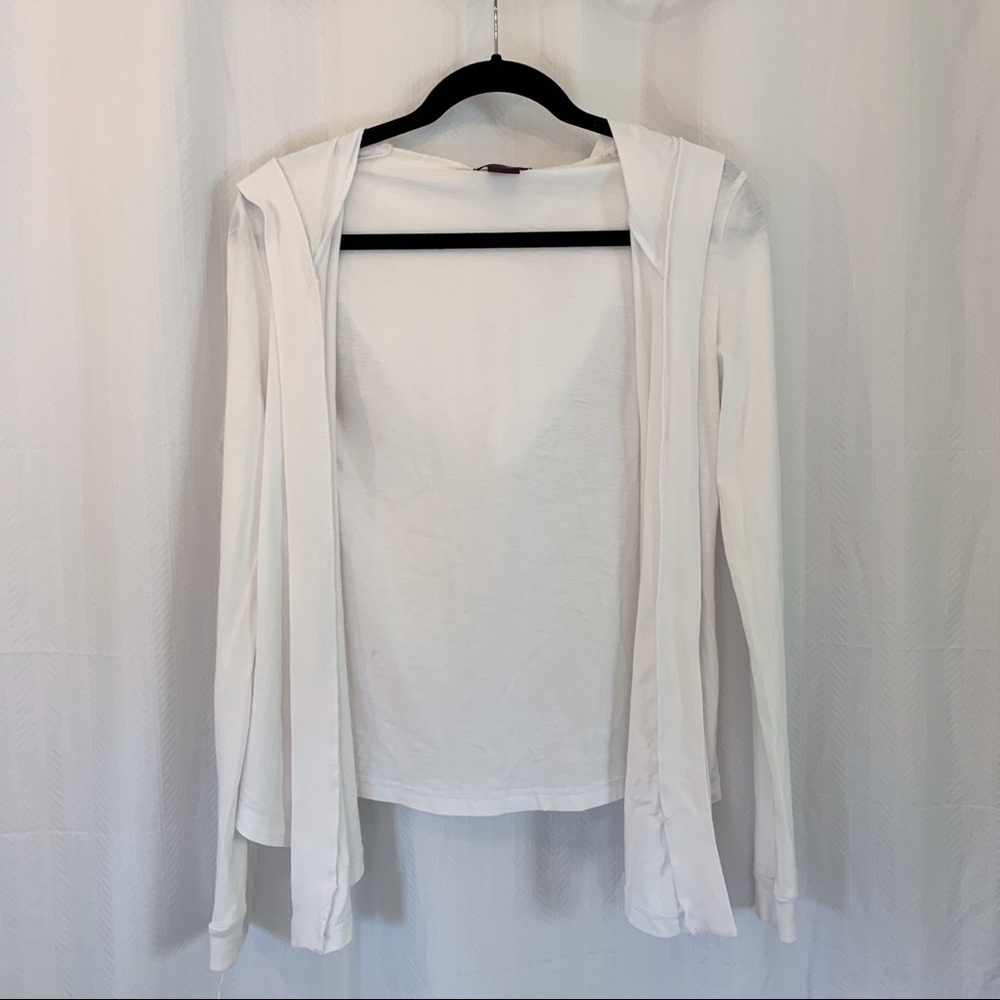 Bobi White Basic Hooded Lightweight Cardigan